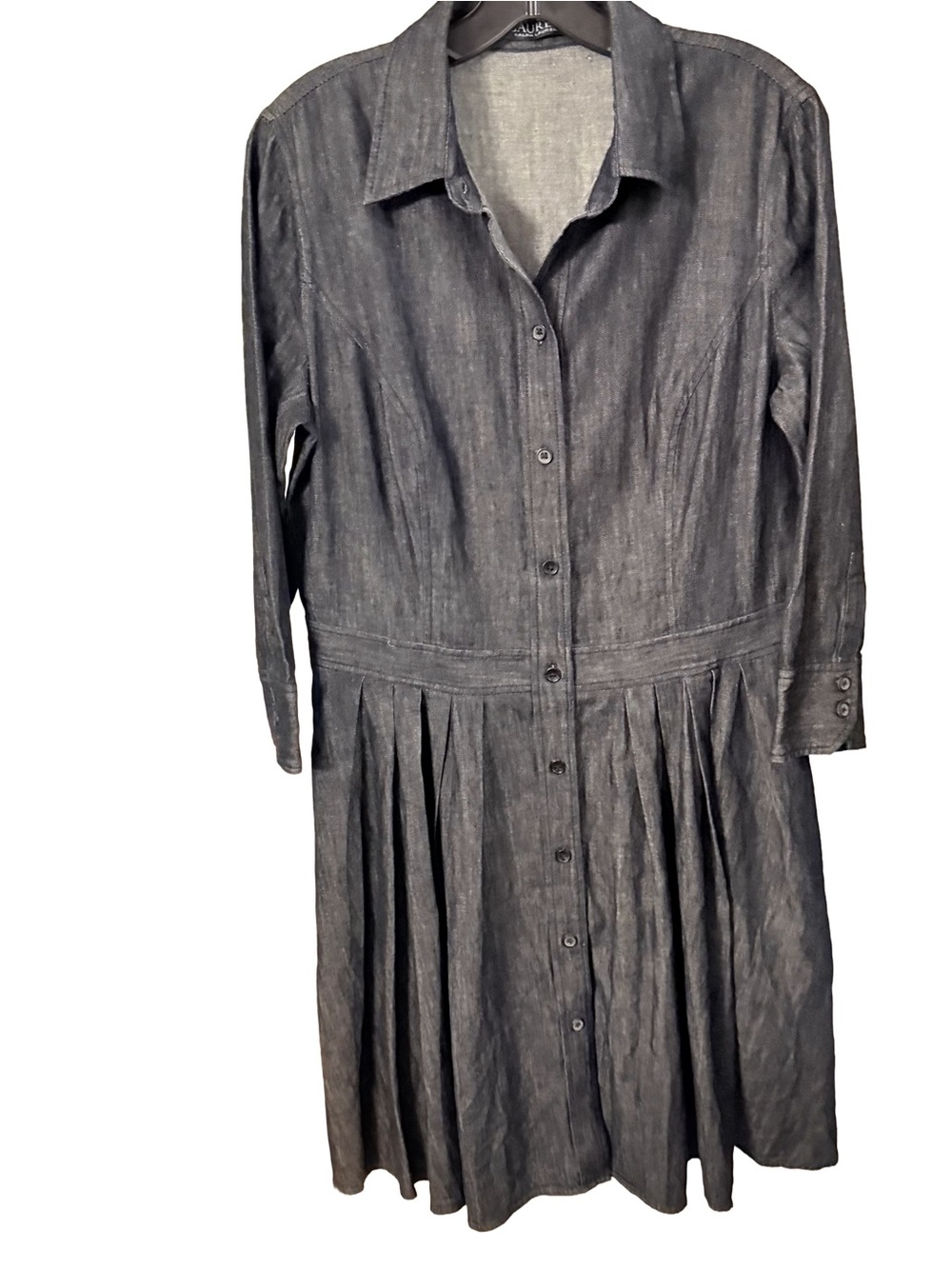 Lauren Ralph Lauren Women’s Dark Denim Dress Pocket Pleated Shirt Sz 12 NWOT
